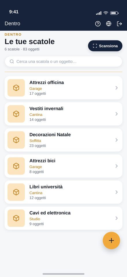 L'elenco delle scatole in Dentro