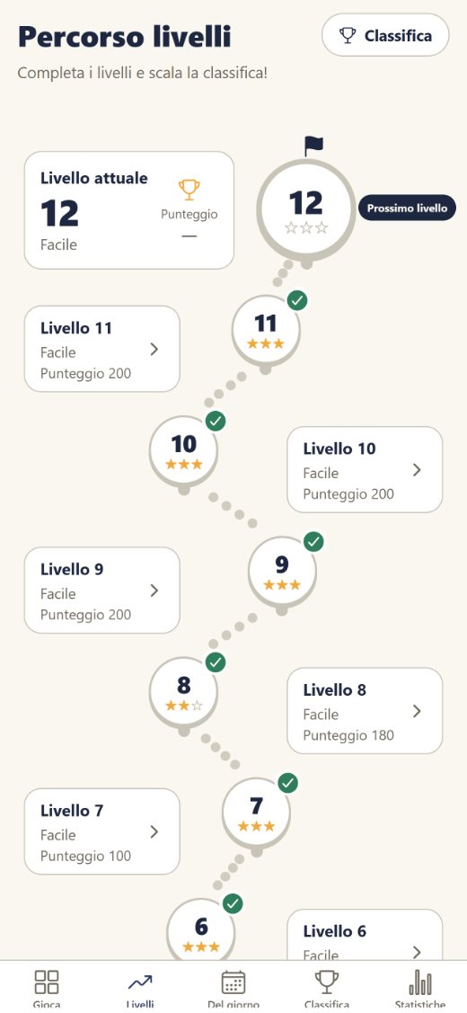 Il percorso a livelli di SudokuGo, con le stelle prese a ogni livello